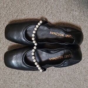 Stuart Weitzman Goldie Ballet flats in women's size 13, black nappa leather